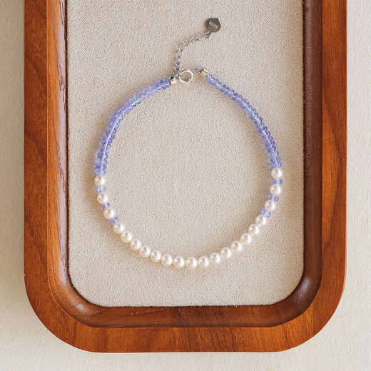 Shengbei 2025 new natural tanzanite freshwater pearl silver necklace/bracelet creative matching temperament style Bracelet