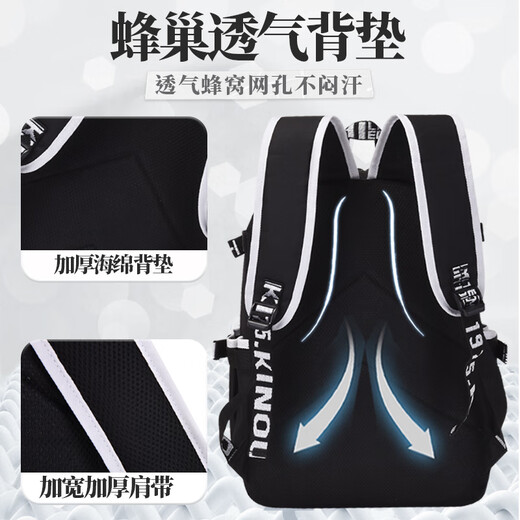 HGIRXV精品NBA库里周边书包初中男生大容量护脊双肩包男孩小学生3-6年级 黑色A款-27件套大礼包