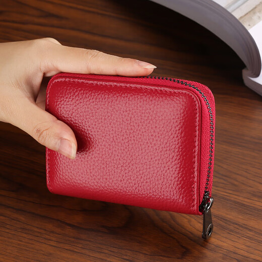 Anti-degaussing card holder for men and women, zipper, multiple card slots, bank ID card holder, large capacity driver's license, compact card holder wallet, brown, 20 card slots + 2 ID slots