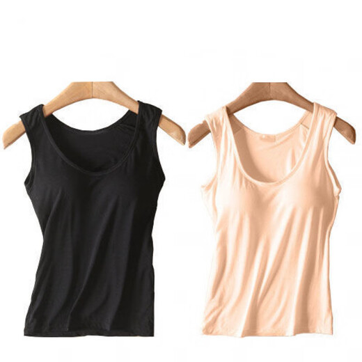 XCFREHT【1484次回购】莫代尔女吊带背心一体式聚拢带胸垫长款透气舒适修 背心款【黑色+肤色】两件 L 建议【105-120斤】