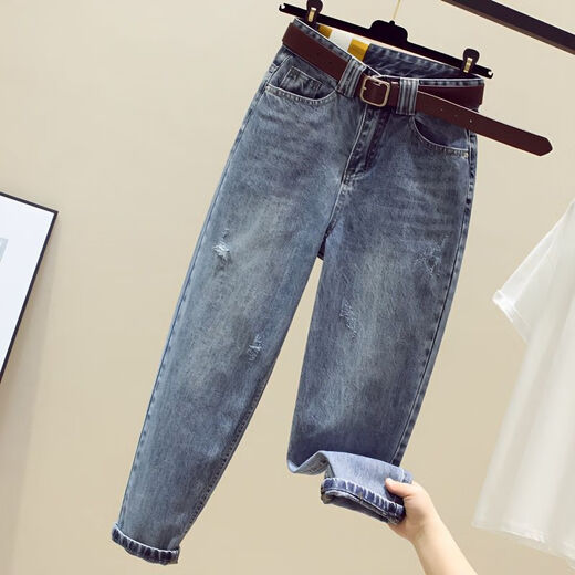 FHHUABD-Jeans für Frauen 2024 Frühling und Herbst neue hohe Taille schlankende Karottenhosen lose breite Beine gerade Heckhosen Trendy 826 Blue S [vorgeschlagen 85-100jin [Jin gleich 0,5 kg]]