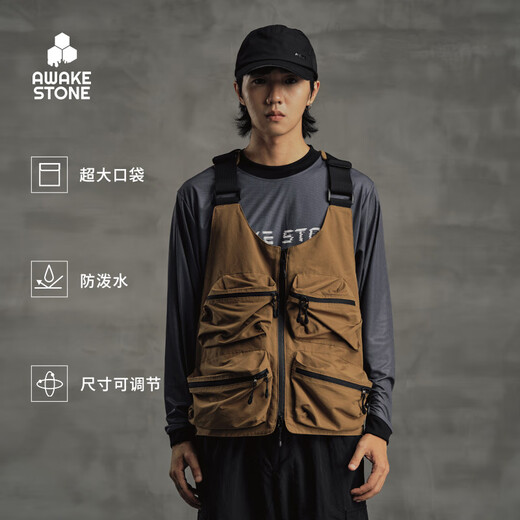 AWAKE STONE Extra Large Pocket Casual Fishing Vest for Men and Women in Four Seasons Outdoor Mountaineering Adjustable Multi-Function Sports Vest Titanium Steel Black