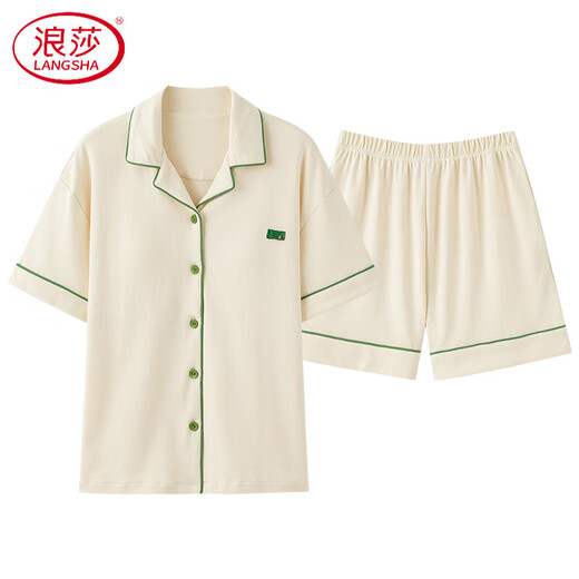 
LangSha (LangSha) high-end couple pajamas pure cotton shorts shorts simple cardigan can be worn on the outside for men and women's cotton home clothes in summer X12706-12806# L women's style