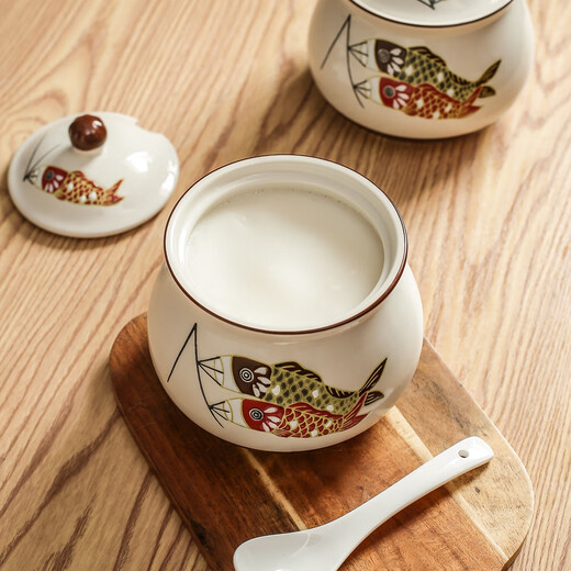 Dingdan ceramic lard jar household kitchen seasoning utensils seasoning jar high temperature resistant seasoning box chili oil jar seasoning salt jar carp small - hole lid (with spoon)