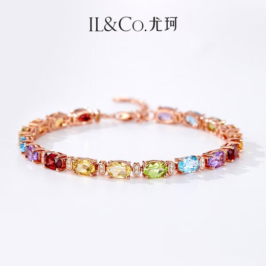 IL&CO Youke Huacai Ling Natural Colored Gemstone Bracelet Women's Silver Tourmaline Bracelet Birthday and Valentine's Day Gift for Girlfriend to Gather Wealth and Blessings 8-Carat Multi-Color Gemstone Bracelet
