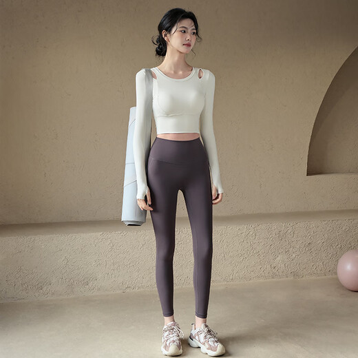 Jincheng Yoga Wear Women's Spring and Summer Sports Top with Breast Pads Tight-fitting Slimming Long-Sleeved Running Pilates Training Fitness Wear Apricot Fixed Cup 33020W S (Recommended 80-100Jin Jin equals 0.5kg)