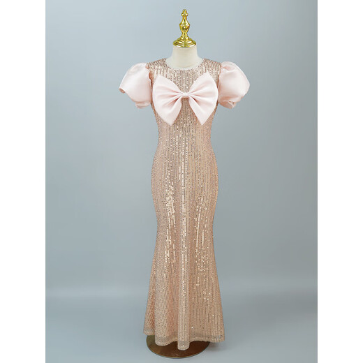 COLORFUL GEMS European and American custom champagne color princess dress with big bow for girls evening dress champagne color one size fits all 11Y
