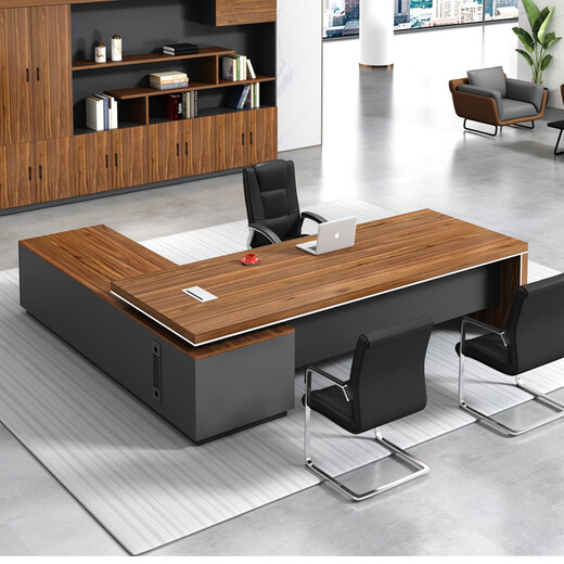 YOE.FTY boss desk desk chairman executive desk leader computer desk single workbench manager desk president desk big leaf walnut + iron gray (left side cabinet) 1.8m boss desk