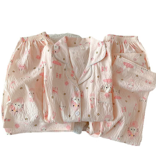 
Jingpufei HelloKitty summer cotton yarn pajamas three-piece set cute short-sleeved home clothes Yunduo Cotton-9905# Black Love Three-piece Set 2XL Women [Suggested 135-160Jin [Jin equals 0.5 kg]]