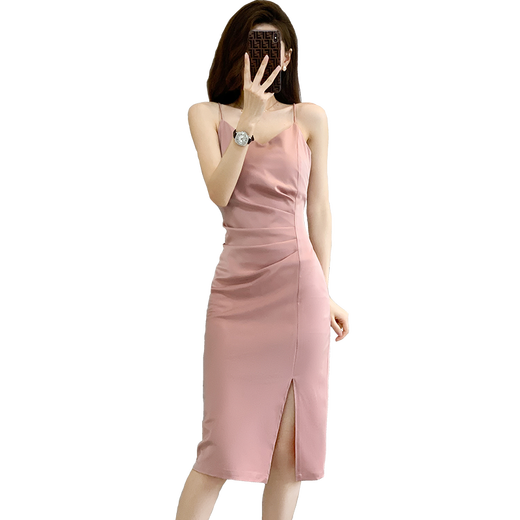 Wuwo professional dress, goddess style, fashionable suspender skirt, slim fit, suit jacket and bottoming skirt, apricot dress M