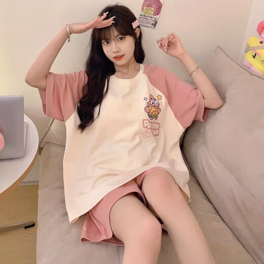 
Xushansi pajamas for women in summer short-sleeved cute cartoon student Korean version loose summer thin home clothes round neck two-piece set 679 green dinosaur M suggests 80-90Jin [Jin equals 0.5 kg]