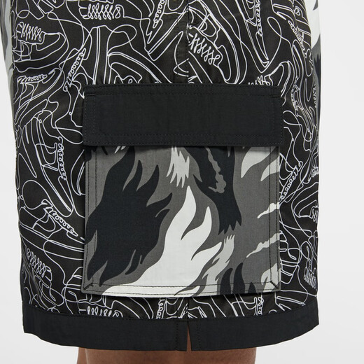 耐克男子沙滩短裤拼接舒适拉链口袋运动裤NIKE SWIM FZ7373 034黑/白/浅烟灰/黑 S