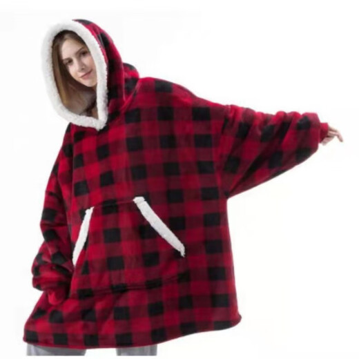 Shan Nanwei's new TV lazy blanket huggle hoodie cold-proof clothing hooded nightgown outdoor warm clothing plus velvet TV blanket black one size