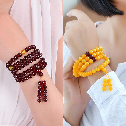 Fat Donglai's same style beeswax bracelet with 108 Buddhist beads, chicken oil yellow old honey, extra large 12mm beeswax with 108 beads per string