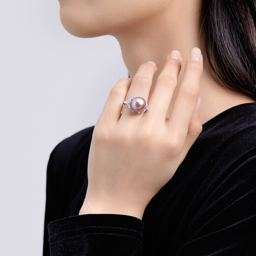 Queen of Pearls S925 Silver 12-13mm Purple Freshwater Pearl Ring Live Female Ring Birthday Gift