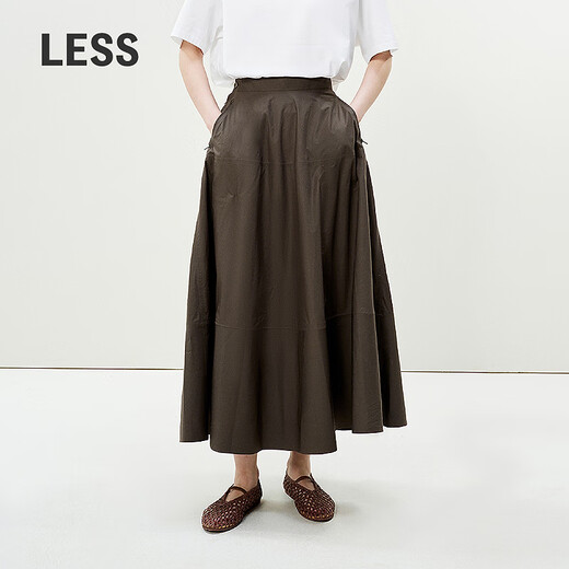 LESS【精工系列】春夏全棉半身裙高腰宽松长款气质伞裙2P5D11980 206深褐 XS