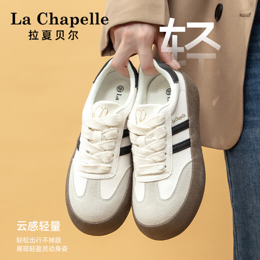 La Chapelle women's shoes winter moral training shoes thick-soled versatile sneakers plus velvet optional cotton shoes for women white and black 37
