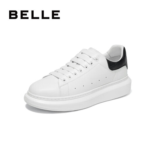 Belle Contrast Color White Shoes Men's Autumn Cowhide Comfortable Thick-soled Casual Sneakers A1160CM3 Black Tail 42