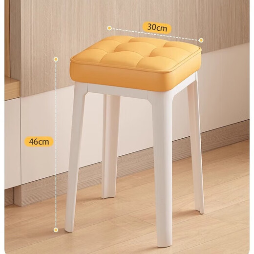 Stool Nordic light luxury dining stool household thickened soft bag square stool stackable portable spare stool dressing table makeup stool off-white stool surface-white legs