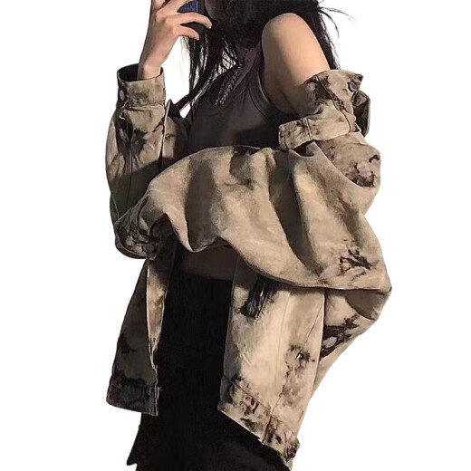 Veste en jean rongxitu lavée de nouage de tir-dye printemps et automne high street rétro en vrac 9930 s 80-100