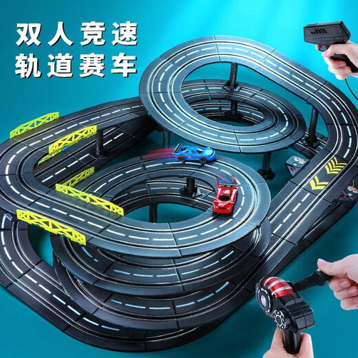 Fallsicheres Edelstahl-Doppelschienenautorennen, kleine Eisenbahnspielzeugschiene, Allradantrieb, ferngesteuertes Kinder- und Jungenauto, 11,6 Meter lange Spur, Ferrari 10-Bürsten-Elektrofernbedienung