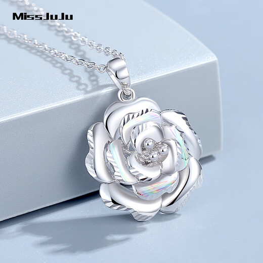 Miss JuJu pt950 platinum rose flower pendant women's fashionable platinum flower necklace for girlfriend, pendant weighs 2.1-2.3 grams + delivery silver chain