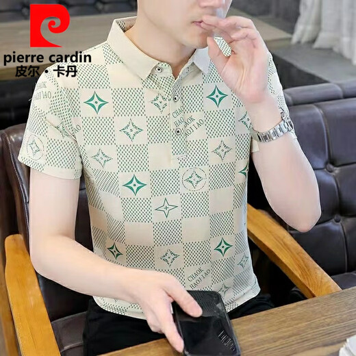 皮尔卡丹（pierre cardin）新款男士纯欲风polo.衫时尚韩版半袖青年印花棉质吸汗透气短袖t恤 9226黑色 2XL 135-150斤