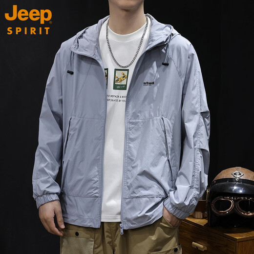 JEEP SPIRIT sun protection clothing for men 2025 new style ice silk loose large size high-end brand ice feeling summer men's fishing clothing jacket F017 blue gray M
