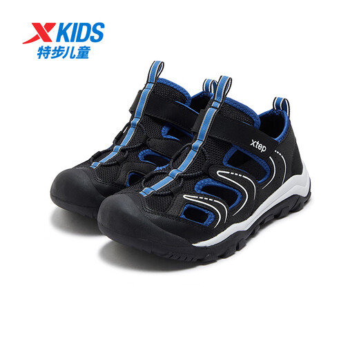 Xtep Xtep children's outdoor sports and leisure beach shoes for middle and older children with Velcro toe anti-kick and anti-collision summer boys black/blue 35