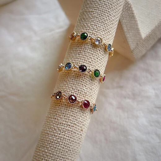 ZHIO high-end Korean pure 14K gold ring for women, round colorful diamond pull-out, adjustable soft ring, K gold ring, No. 1 color, pull-out and adjustment, maximum adjustable 18