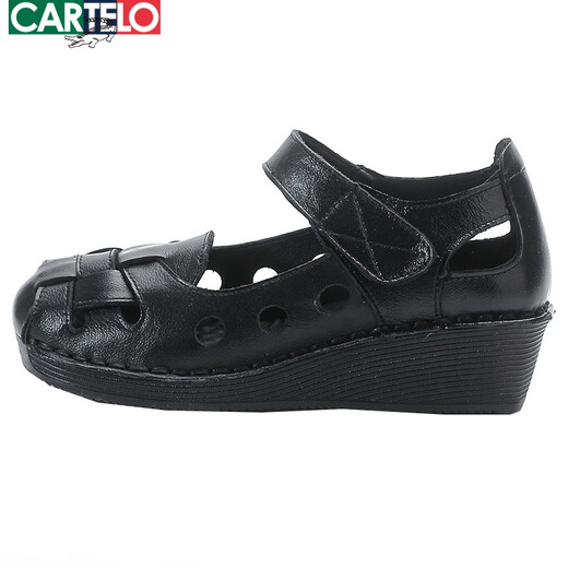 Cartelo crocodile (CARTELO) cowhide tendon bottom wedge sandals for women summer new soft-soled non-slip genuine leather mother's shoes middle-aged and elderly thick-soled women's shoes 7768 brown 41