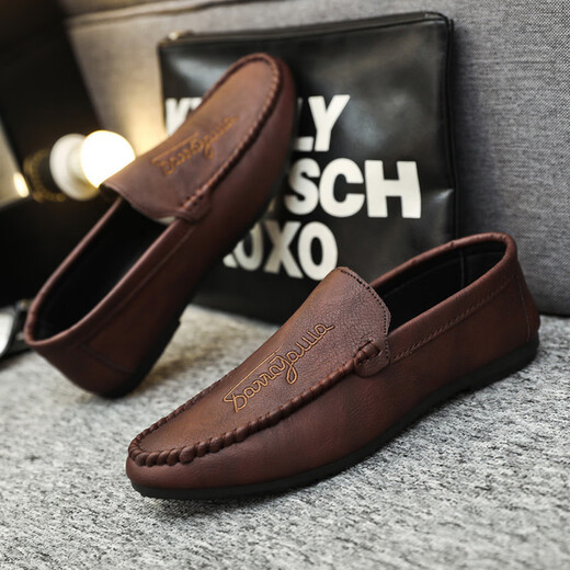 Belle Spring New Herren Doudou Schuhe 2025 Fahren lässige Lederschuhe weiche Sohle Herren trendige Straßenschuhe Internet Promi Schuhe D838 Black 39