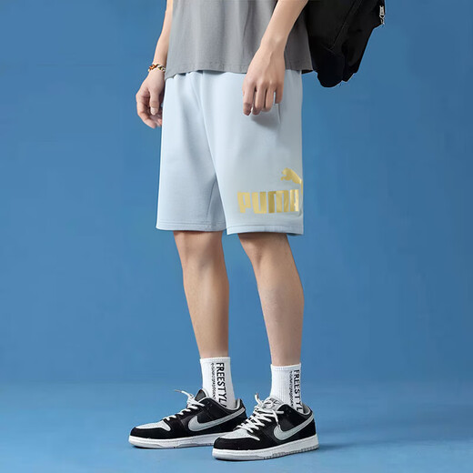 Pantalones para hombres de pantalones cortos de Puma (Puma), nuevos pantalones deportivos sueltos de entrenamiento de fitness de verano, pantalones de cinco puntos transpirables para pantalones casuales 687528-96/platino gris l l