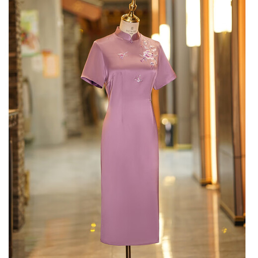 Fengxiao cheongsam wedding banquet mom summer wedding banquet outfit for mother-in-law 2025 new mom Chinese style dress noble and young light purple 2XL