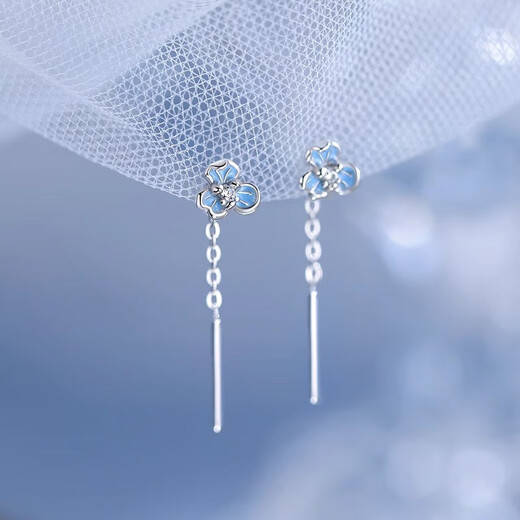 Core luxury s999 sterling silver blue iris earrings for women 2025 new high-end clover earrings temperament earrings earrings a pair of blue iris earrings 999 pure silver