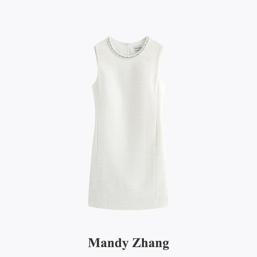 Mandy Zhang white daughter-in-law style beaded diamond collar vest dress women's summer temperament dress short skirt Gardenia White S