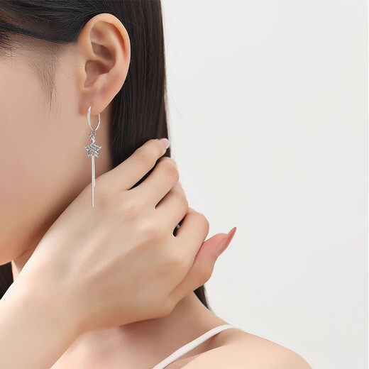QIANSHU pt950 platinum earrings for women, fashionable platinum tassel star earrings, versatile earrings, earrings, earrings, one pair, 2.9-3.1g