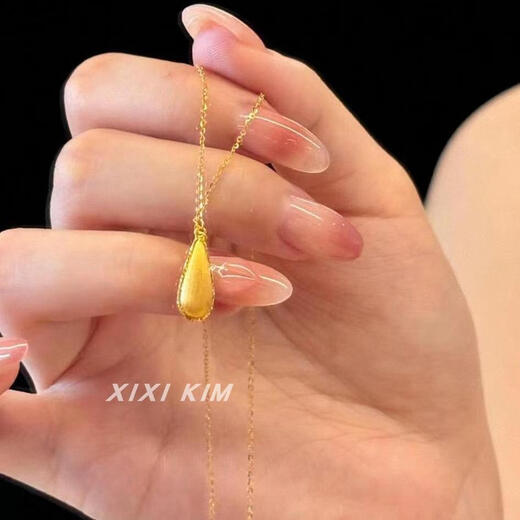 Red shadow gilt water drop necklace for women 18k gold plated brushed love pendant silver clavicle chain retro light luxury new Chinese style niche gilt water drop necklace