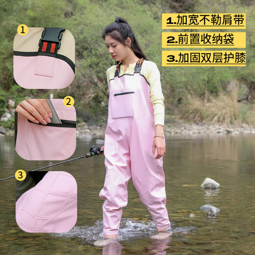 Camper women's waders, sea equipment, adult waterproof clothing, lower body wading clothing, water pants, water shoes, jumpsuit, pink - overalls for women, large pockets 36