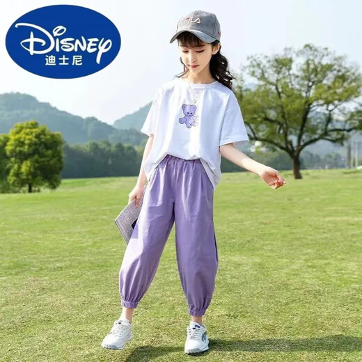 Disney girls summer sports suit fashionable new children's clothing big children summer girls casual two-piece purple suit [9922] 48 (S)