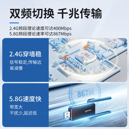 达而稳（DOREWIN） 无线网卡台式机专用电脑wifi接收器5g千兆外置网卡免驱动笔记本主机接收器双频usb无线网卡win7 【1300M四天线款】免驱5G双频
