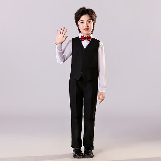 安妮优儿儿童礼服西装套装男童英伦风花童演出服主持人帅气童装 黑色  120