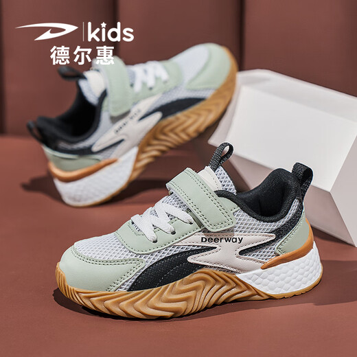Delhui Children's Shoes Forrest Gump Shoes Boys 2025 New Summer Children's Men's Shoes Medium and Large Children's Anti-Slip Mesh Sports Shoes 3527 Matcha Green (Spring Leather) 38 Inner Length 24.3/Foot Length 23.3