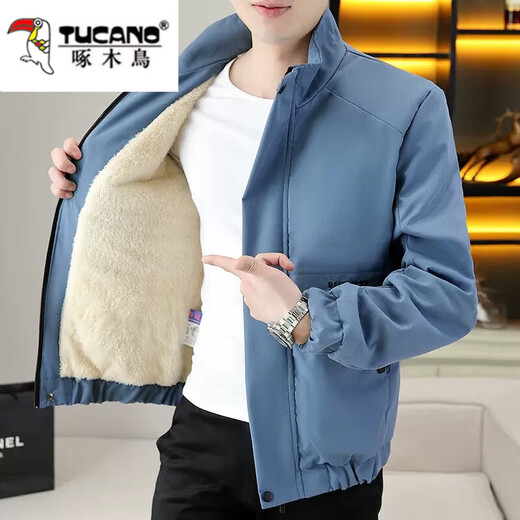 Woodpecker jacket men's autumn and winter 2025 velvet thickened trendy handsome casual versatile jacket tops young men's clothing K108/velvet/beige XL
