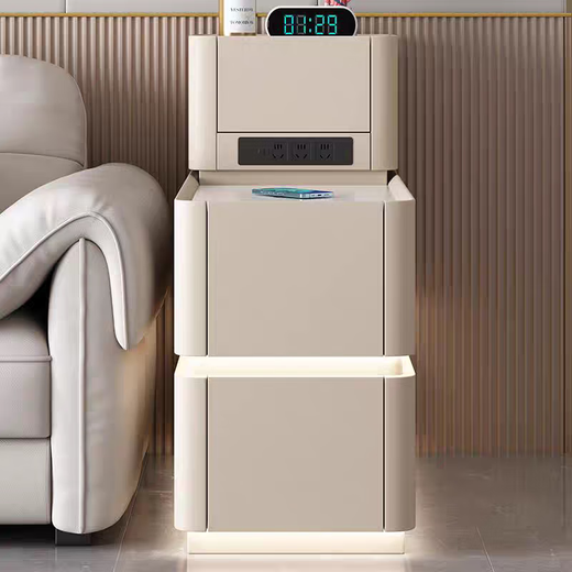 Hexuan Multifunctional Sofa Side Cabinet Smart Solid Wood Storage Cabinet with Socket Living Room Premium Slate Sofa Side Table Storage Cabinet Beige Bull Socket + Light Strip + Wireless Charging Width 30*Length 80*H 85cm