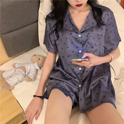 莫代尔冰丝睡衣女生夏季薄款短袖新款爱心感大码夏天家居服套装 #YX-9214 M [75-98]斤