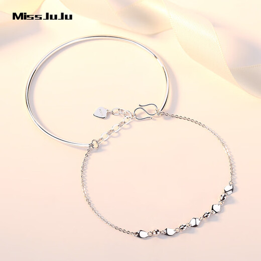 Miss JuJu pt950 platinum double-layer bracelet for women, fashionable platinum transfer bead bracelet, opening, weight 4.0-4.2g