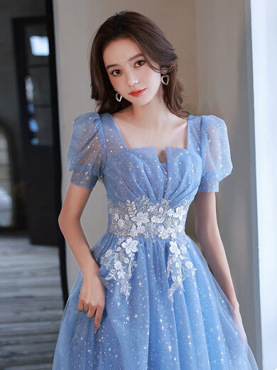Weixuan evening dress for women's annual meeting, light luxury, niche high-end art exam, hosting solo performance, piano performance, blue skirt, blue, M one size fits all