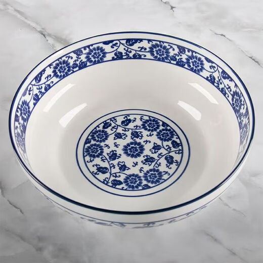 Household ceramic large 9-inch blue and white porcelain large soup bowl, pickled cabbage and fish soup bowl, underglaze color, resistant to high temperatures and does not fade, 9 inches 1 piece