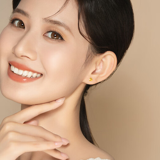 Laomiao gold earrings, pure gold lucky clover earrings, curved hooks for ear care, gift for girlfriend, birthday gift for wife, hardware, pure gold earrings/approx. 0.9g